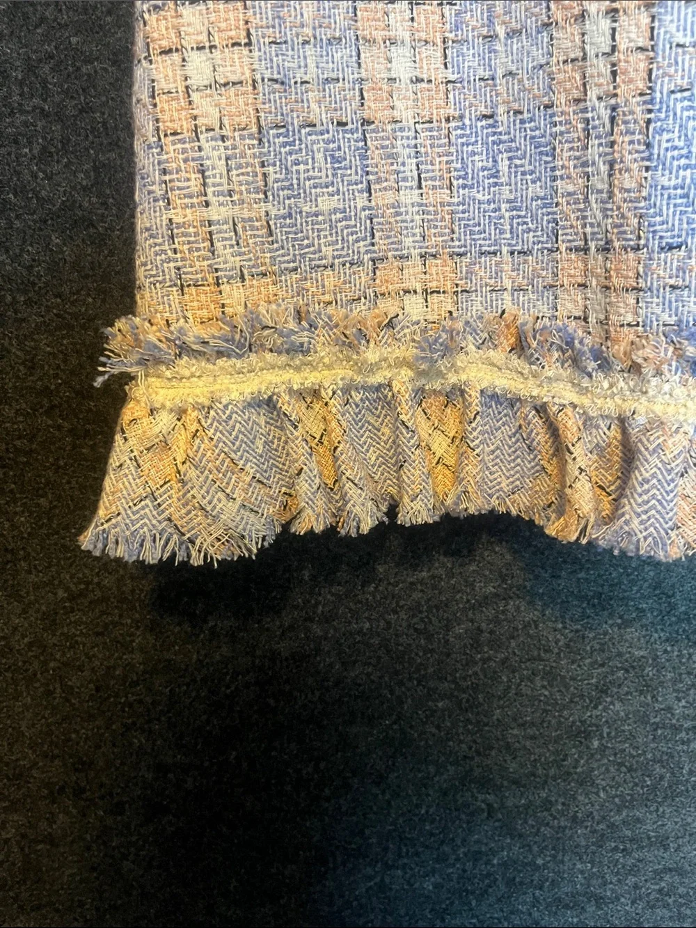 Blueberi Boulevard Girls Blue and Cream Tweed Fringe A-Line Dress